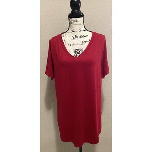 Zenana Red V-Neck Short Sleeve Womens Top 2X